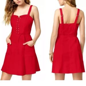 XOXO Red Lace Up Fit + Flare Cocktail Dress sz L